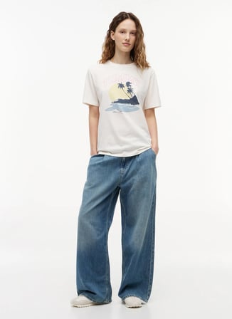 Tommy Jeans Beyaz Kadın Bisiklet Yaka Baskılı T-Shirt DW0DW23159YBH