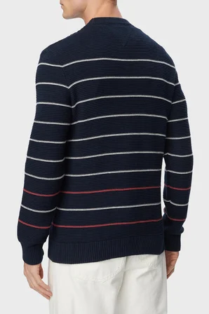 Tommy Jeans Pamuklu Regular Fit Çizgili Bisiklet Yaka Kazak Erkek KAZAK DM0DM23384 C1G LACİVERT
