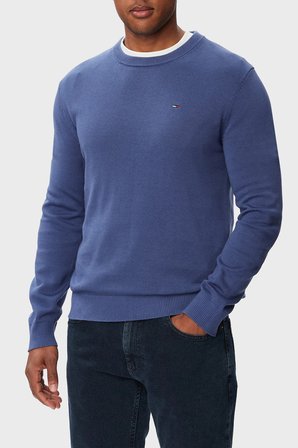 Tommy Jeans Pamuklu Regular Fit Bisiklet Yaka Kazak Erkek KAZAK DM0DM22853 C6Q MAVİ