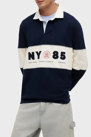 Tommy Jeans Renk Bloklu Relaxed Fit Polo Yaka Sweat Erkek POLO YAKA SWEAT DM0DM23162 C1G LACİVERT