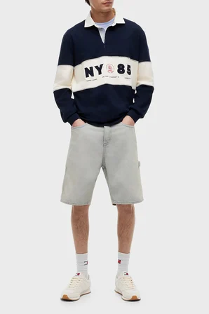 Tommy Jeans Renk Bloklu Relaxed Fit Polo Yaka Sweat Erkek POLO YAKA SWEAT DM0DM23162 C1G LACİVERT