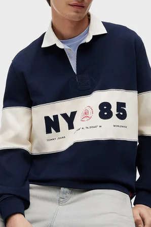 Tommy Jeans Renk Bloklu Relaxed Fit Polo Yaka Sweat Erkek POLO YAKA SWEAT DM0DM23162 C1G LACİVERT