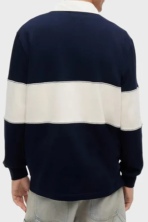 Tommy Jeans Renk Bloklu Relaxed Fit Polo Yaka Sweat Erkek POLO YAKA SWEAT DM0DM23162 C1G LACİVERT