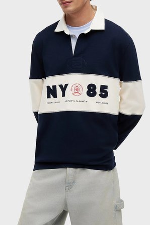 Tommy Jeans Renk Bloklu Relaxed Fit Polo Yaka Sweat Erkek POLO YAKA SWEAT DM0DM23162 C1G LACİVERT