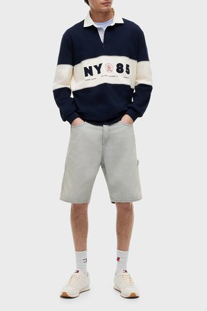 Tommy Jeans Renk Bloklu Relaxed Fit Polo Yaka Sweat Erkek POLO YAKA SWEAT DM0DM23162 C1G LACİVERT