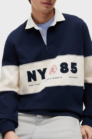 Tommy Jeans Renk Bloklu Relaxed Fit Polo Yaka Sweat Erkek POLO YAKA SWEAT DM0DM23162 C1G LACİVERT