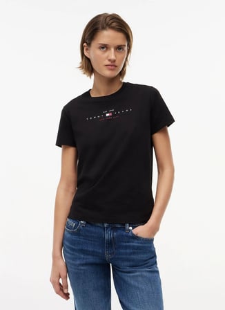 Tommy Jeans Siyah Kadın Bisiklet Yaka Baskılı T-Shirt DW0DW22789BDS