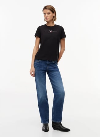 Tommy Jeans Siyah Kadın Bisiklet Yaka Baskılı T-Shirt DW0DW22789BDS