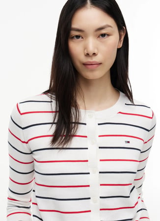 Tommy Jeans Beyaz Kadın Bisiklet Yaka Çizgili Hırka DW0DW209760FB