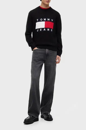 Tommy Jeans Pamuklu Logolu Regular Fit Kazak Erkek KAZAK DM0DM23413 BDS SİYAH