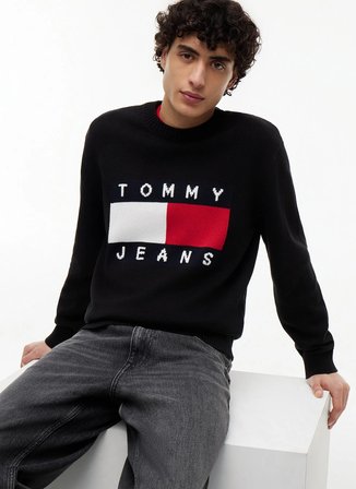 Tommy Jeans Siyah Erkek Kazak DM0DM23413BDS TJM REG FLAG SWEATER
