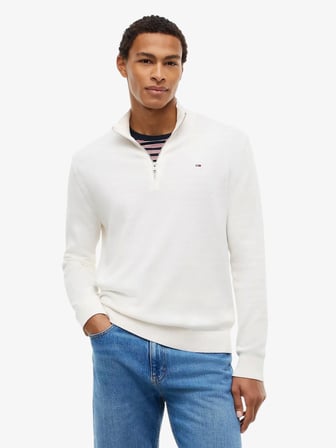 TJM SLM ESS LIGHT ZIP SWTR EXT Erkek Beyaz Kazak - DM0DM21654