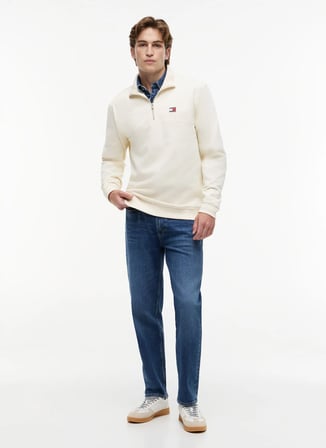 Tommy Jeans Bej Erkek Sweatshirt DM0DM23200AEF TJM REG BADGE QZ EXT