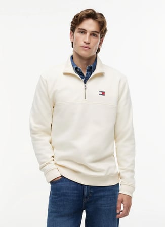 Tommy Jeans Bej Erkek Sweatshirt DM0DM23200AEF TJM REG BADGE QZ EXT