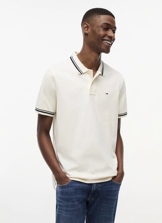 Tommy Jeans Bej Erkek Polo T-Shirt DM0DM22700AEF TJM REG TIPPED POLO