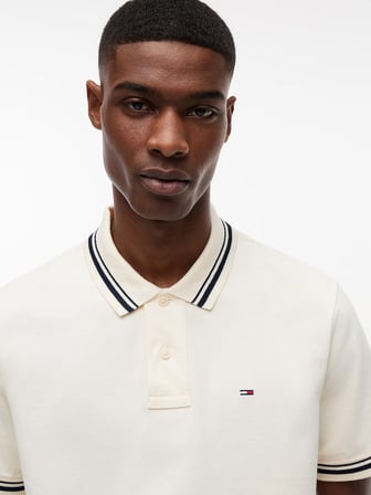 TOMMY HILFIGER Erkek Marka Logolu Günlük Kullanıma Uygun Krem Polo Yaka T-Shirt DM0DM22700 AEF