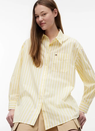 Tommy Jeans Sarı Kadın Çizgili Gömlek DW0DW229360FP