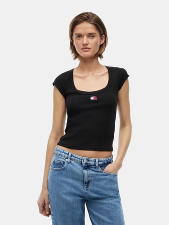 TOMMY HILFIGER Kadın Marka Logolu Günlük Kullanıma Uygun Siyah T-Shirt DW0DW22793 BDS
