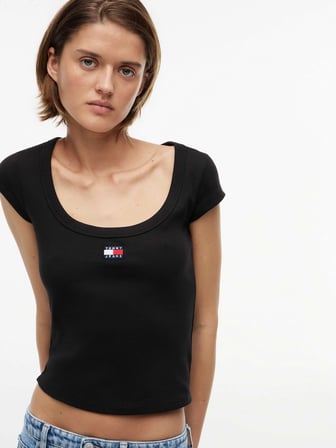 TOMMY HILFIGER Kadın Marka Logolu Günlük Kullanıma Uygun Siyah T-Shirt DW0DW22793 BDS