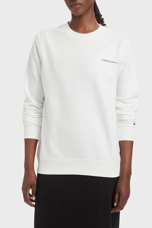 Tommy Hilfiger Logolu Pamuklu Regular Fit Bisiklet Yaka Sweat Kadın SWEAT DW0DW22829 YBL BEYAZ