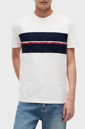 Tommy Jeans Logolu % 100 Pamuk  Regular Fit Bisiklet Yaka T Shirt Erkek T SHİRT DM0DM23245 YBH BEYAZ