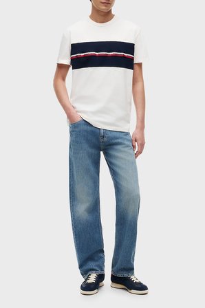 Tommy Jeans Logolu % 100 Pamuk  Regular Fit Bisiklet Yaka T Shirt Erkek T SHİRT DM0DM23245 YBH BEYAZ