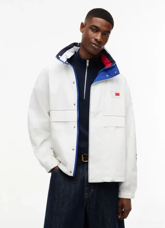 Tommy Jeans Bej Erkek Dik Yaka Oversized Logo Baskılı Mont DM0DM23225YBL TJM HERITAGE SAILING