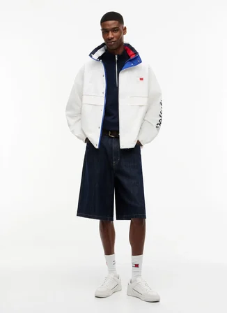 Tommy Jeans Bej Erkek Dik Yaka Oversized Logo Baskılı Mont DM0DM23225YBL TJM HERITAGE SAILING