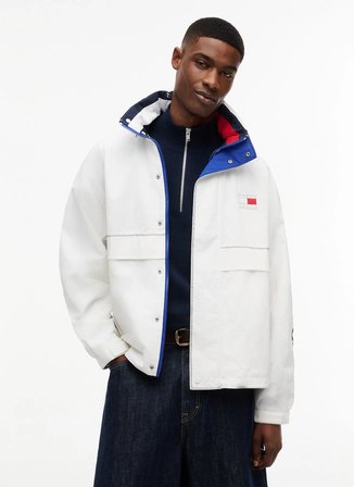 Tommy Jeans Bej Erkek Dik Yaka Oversized Logo Baskılı Mont DM0DM23225YBL TJM HERITAGE SAILING