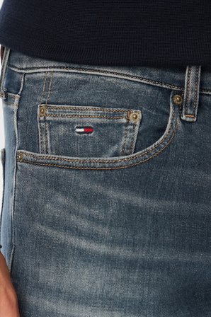 Tommy Jeans Pamuk Slim Fit Normal Bel Dar Paça Jean Erkek KOT PANTOLON DM0DM23346 1DA GRİ