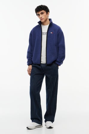 TJM RLX BADGE ZIP-THRU TEDDY EXT Erkek Mavi Sweatshirt - DM0DM22345