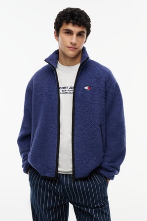 TJM RLX BADGE ZIP-THRU TEDDY EXT Erkek Mavi Sweatshirt - DM0DM22345