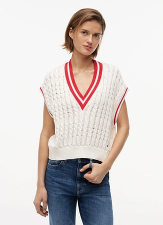 Tommy Jeans Beyaz Kadın Triko Yelek DW0DW22927YBH