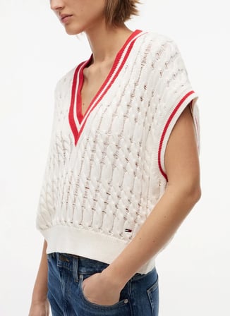 Tommy Jeans Beyaz Kadın Triko Yelek DW0DW22927YBH