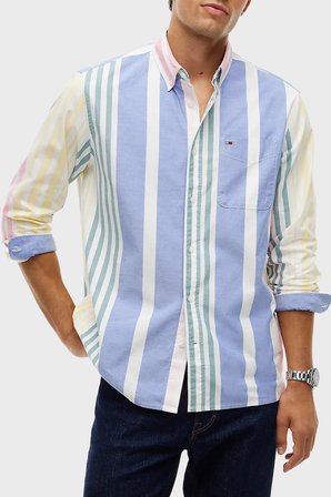 Tommy Jeans %100 Pamuk Relaxed Fit Çizgili Gömlek Erkek GÖMLEK DM0DM23246 YBL BEYAZ