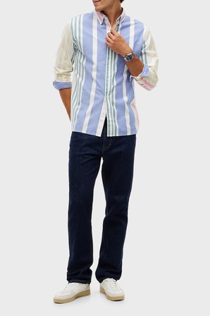 Tommy Jeans %100 Pamuk Relaxed Fit Çizgili Gömlek Erkek GÖMLEK DM0DM23246 YBL BEYAZ