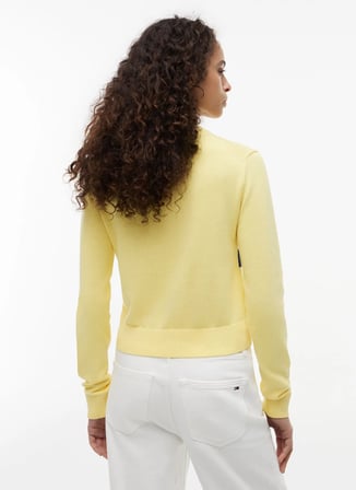 Tommy Jeans Sarı Kadın Bisiklet Yaka Logo Baskılı Kazak DW0DW22930ZF0