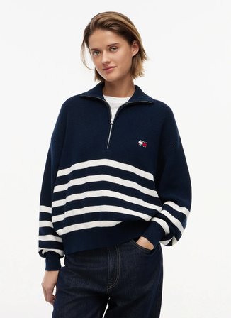 Tommy Jeans Lacivert Kadın Çizgili Kazak DW0DW229280A9