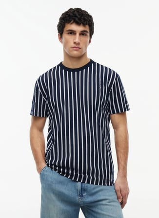 Tommy Jeans Lacivert Erkek Regular Fit Çizgili T-Shirt DM0DM23374C1G TJM REG VERT BRAND S