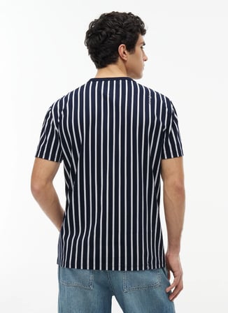Tommy Jeans Lacivert Erkek Regular Fit Çizgili T-Shirt DM0DM23374C1G TJM REG VERT BRAND S