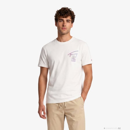 Tommy Hilfiger Reg City Sign Ss Erkek Bej T-Shirt