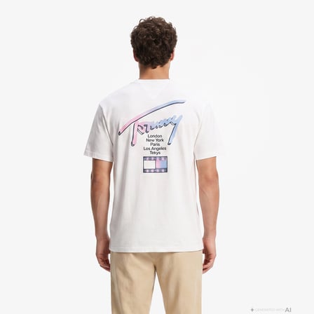 Tommy Hilfiger Reg City Sign Ss Erkek Bej T-Shirt