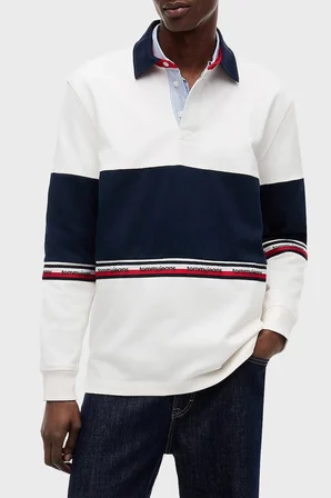 Tommy Jeans Renk Bloklu Pamuklu Relaxed Fit Düğmeli Polo Yaka Sweat Erkek POLO YAKA SWEAT DM0DM23161 YBH BEYAZ