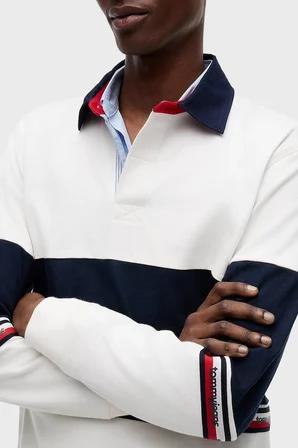 Tommy Jeans Renk Bloklu Pamuklu Relaxed Fit Düğmeli Polo Yaka Sweat Erkek POLO YAKA SWEAT DM0DM23161 YBH BEYAZ