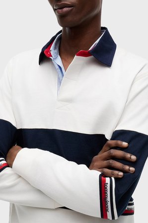 Tommy Jeans Renk Bloklu Pamuklu Relaxed Fit Düğmeli Polo Yaka Sweat Erkek POLO YAKA SWEAT DM0DM23161 YBH BEYAZ