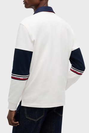 Tommy Jeans Renk Bloklu Pamuklu Relaxed Fit Düğmeli Polo Yaka Sweat Erkek POLO YAKA SWEAT DM0DM23161 YBH BEYAZ