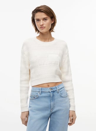 Tommy Jeans Beyaz Kadın Bisilet Yaka Kazak DW0DW22921YBH