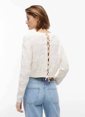 Tommy Jeans Beyaz Kadın Bisilet Yaka Kazak DW0DW22921YBH