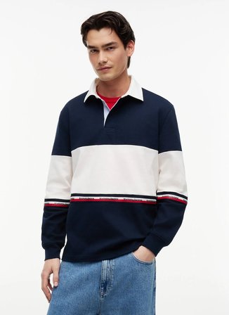 Tommy Jeans Lacivert Erkek Relaxed Çizgili Polo T-Shirt DM0DM23161C1G TJM RLX CBLOCK RUGBY