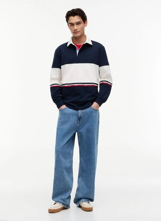 Tommy Jeans Lacivert Erkek Relaxed Çizgili Polo T-Shirt DM0DM23161C1G TJM RLX CBLOCK RUGBY